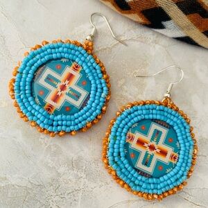 Southwestern Design Beaded Earrings in Turquoise and Orange